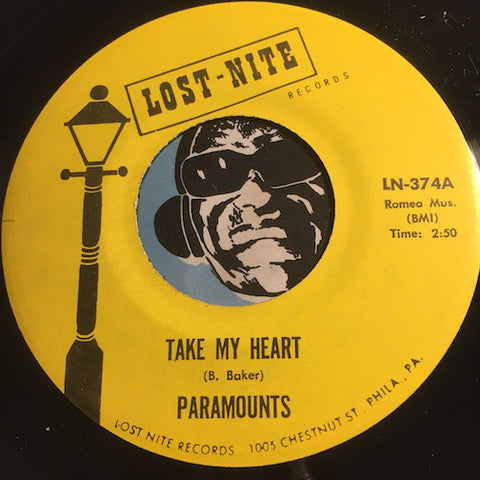 Paramounts - Take My Heart b/w Thunderbird Baby - Lost Nite #374 - Doowop Reissues - FREE (one per customer please)