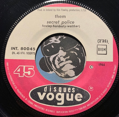 Them - Secret Police b/w Gloria's Dream - Disques Vogue #80045 - Garage Rock