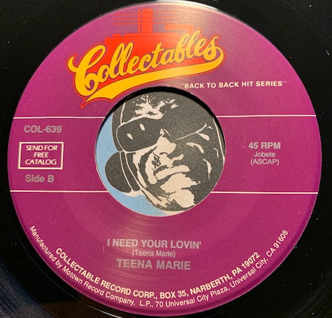 Teena Marie - I Need Your Lovin b/w Behind The Groove - Collectables #639 - Funk Disco - 80's