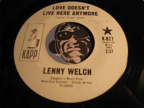 Lenny Welch - Love Doesn't Live Here Anymore b/w Let's Start All Over Again - Kapp #827 - Northern Soul