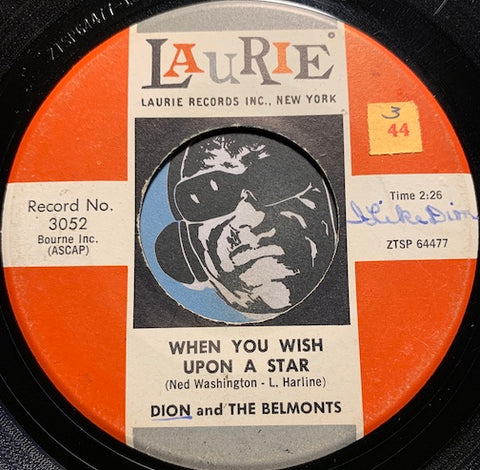Dion & Belmonts - When You Wish Upon A Star b/w Wonderful Girl - Laurie #3052 - Teen - Doowop