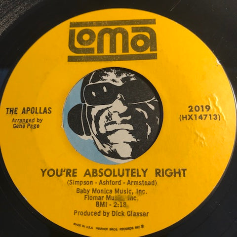 Apollas - You're Absolutely Right b/w Lock Me In Your Heart - Loma #2019 - Northern Soul